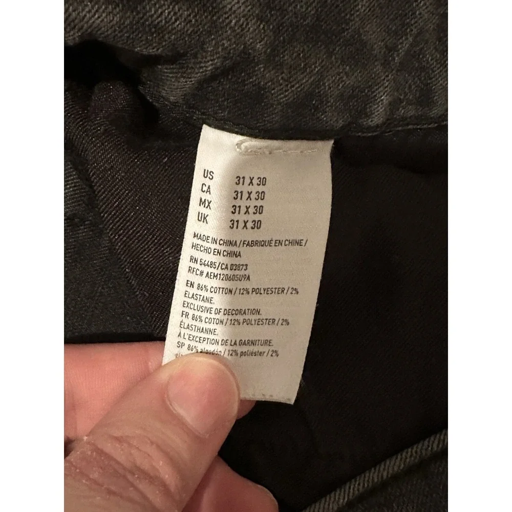 American‎ Eagle Jeans Mens 31x30* Black Skinny Ripped Low Rise Stretch Denim